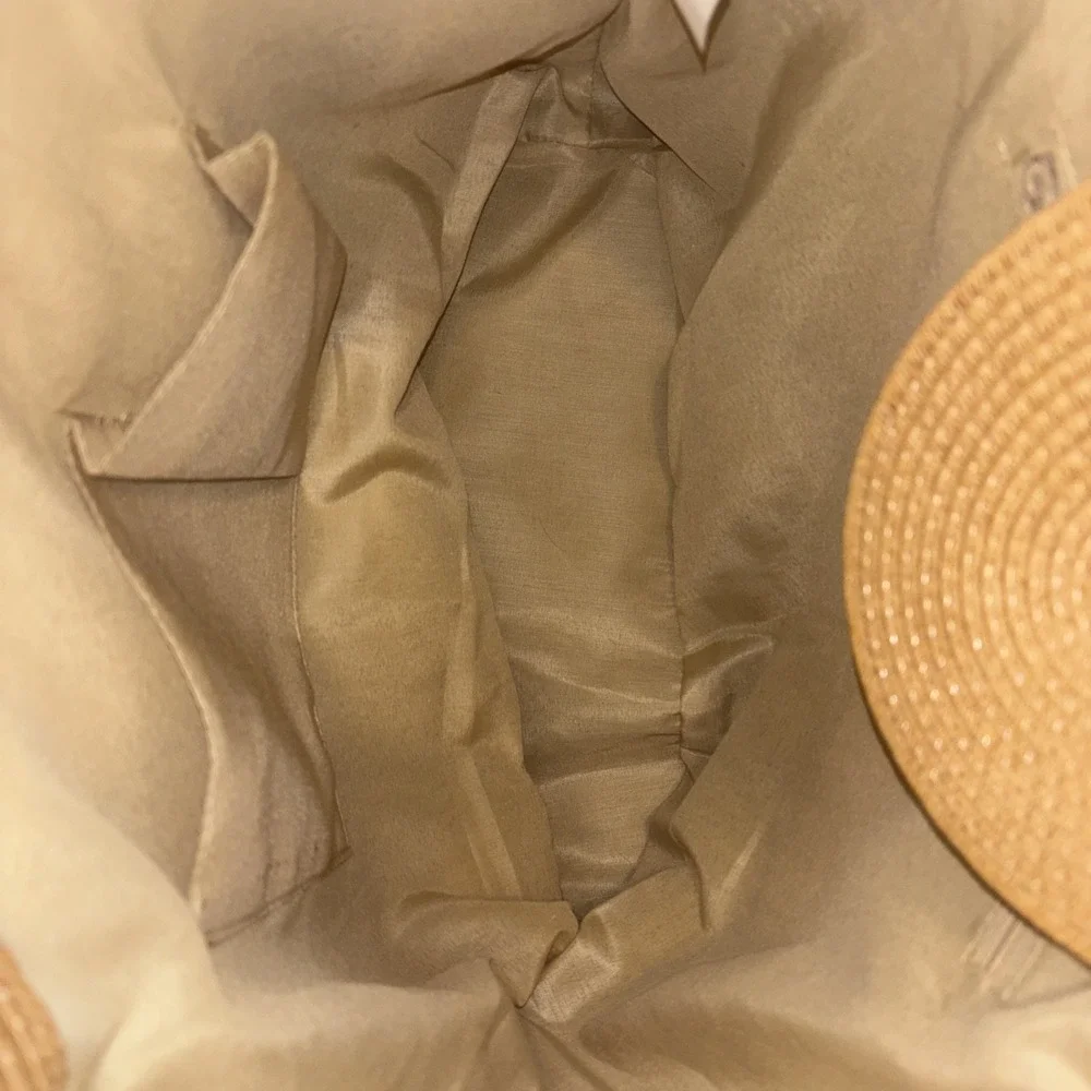 Cappelli Straworld Woven Straw & Gold Shoulder Squishee Tote Bag Lined Travel EC